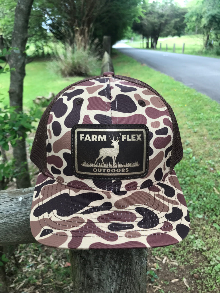 Old School” Vintage Apparel Duck Camo Deer Farm – Flex Hat Logo